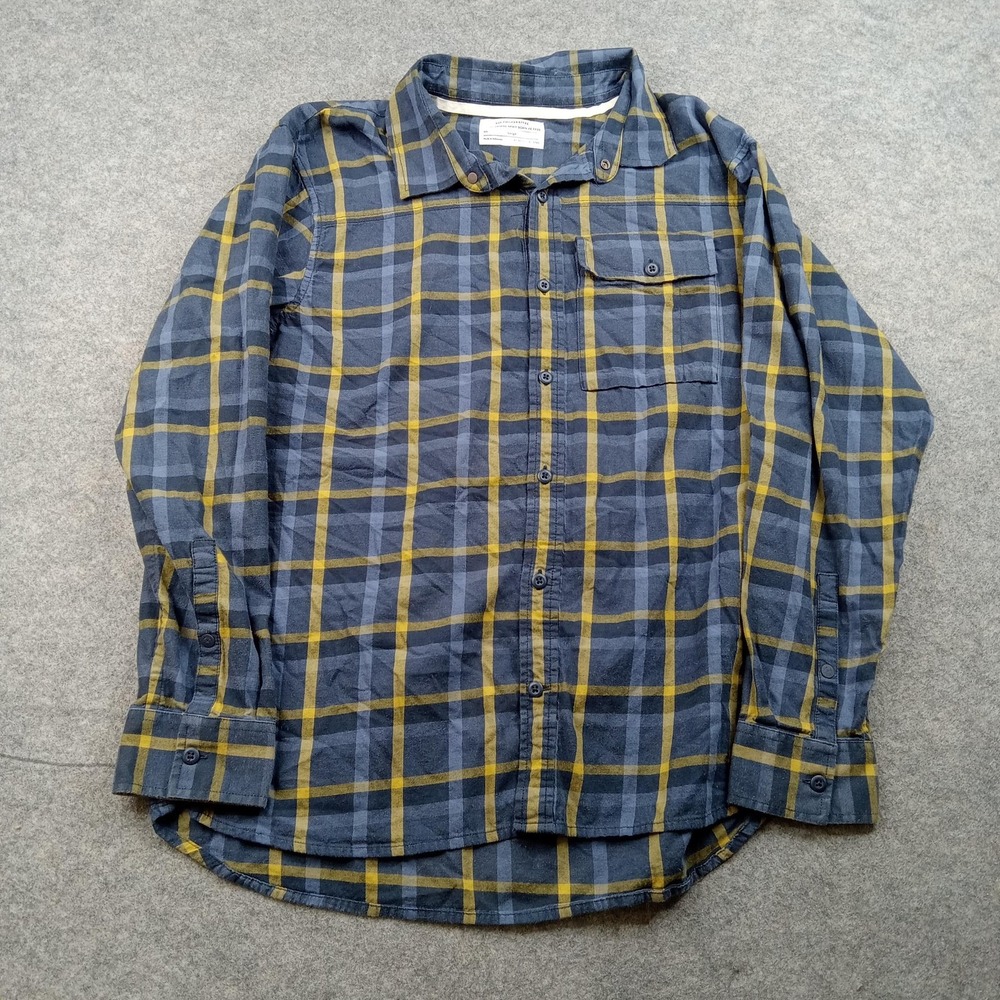 REI Cooperative Shirt Mens Large Blue Plaid Button Front Cotton Casual Outdoor